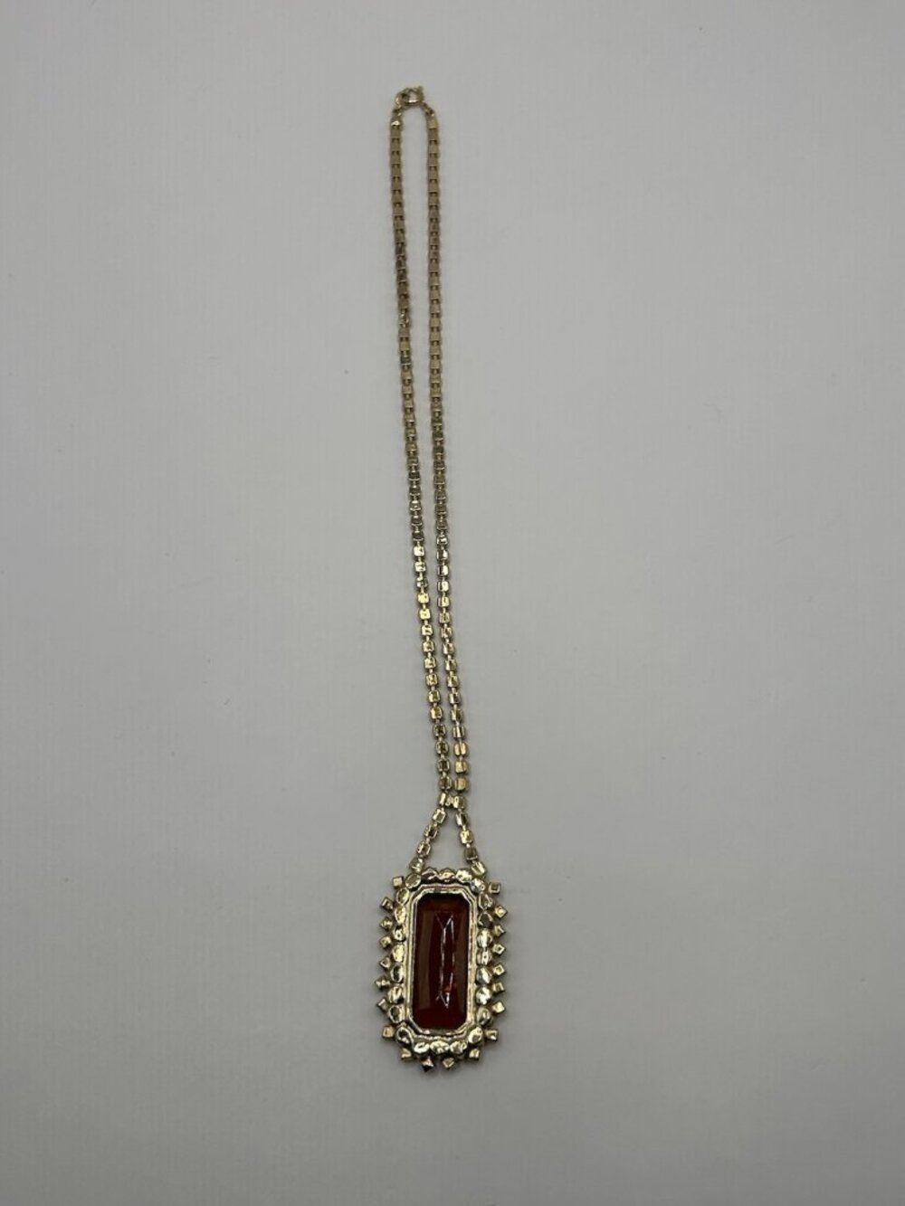Vintage Statement Brown Glass Rhinestone Pendant Necklace Gold Tone Glam Style - Picture 12 of 16